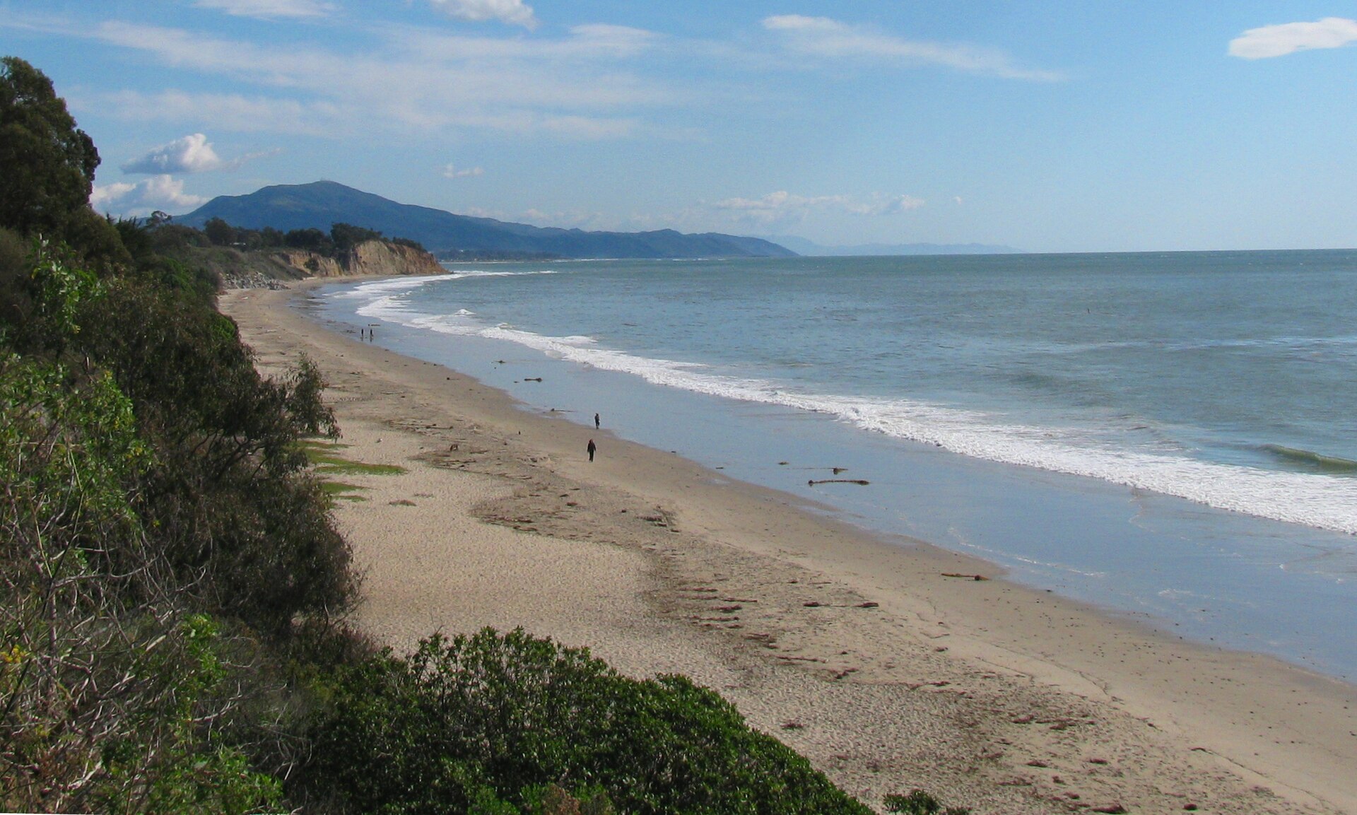 Summerland Beach below the bluffs, with the Santa Ynez foothills beyond