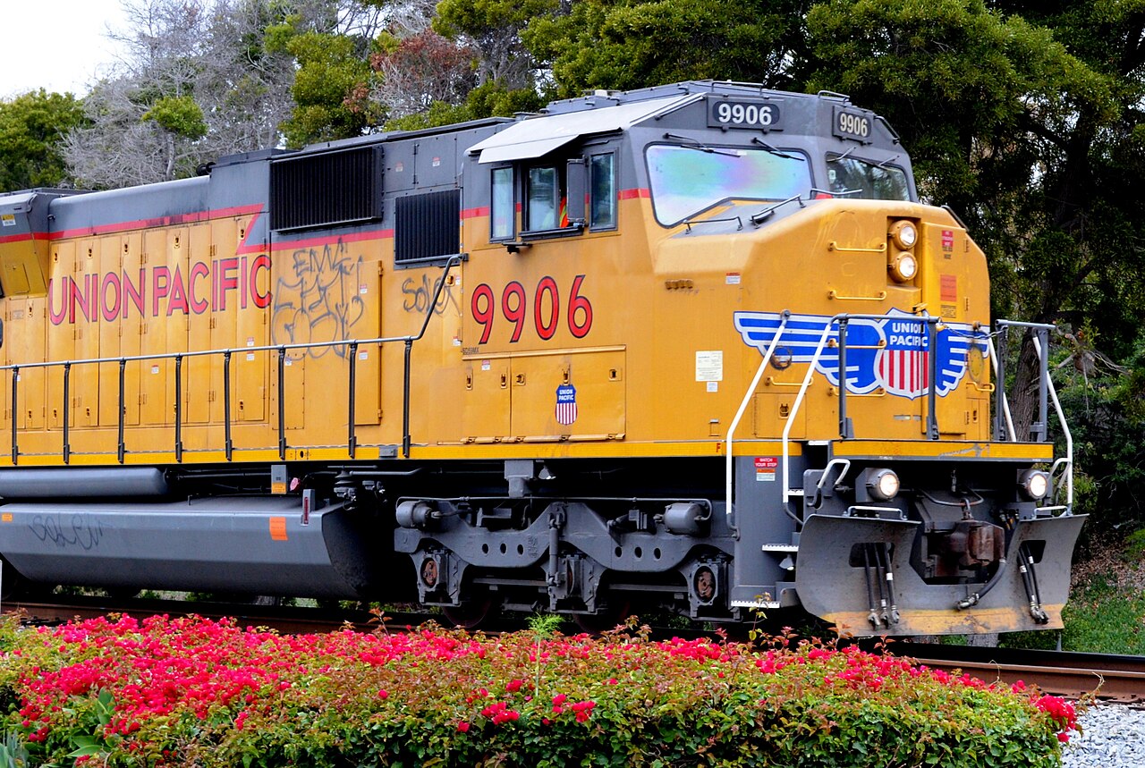 A Union Pacific locomotive passing through Summerland